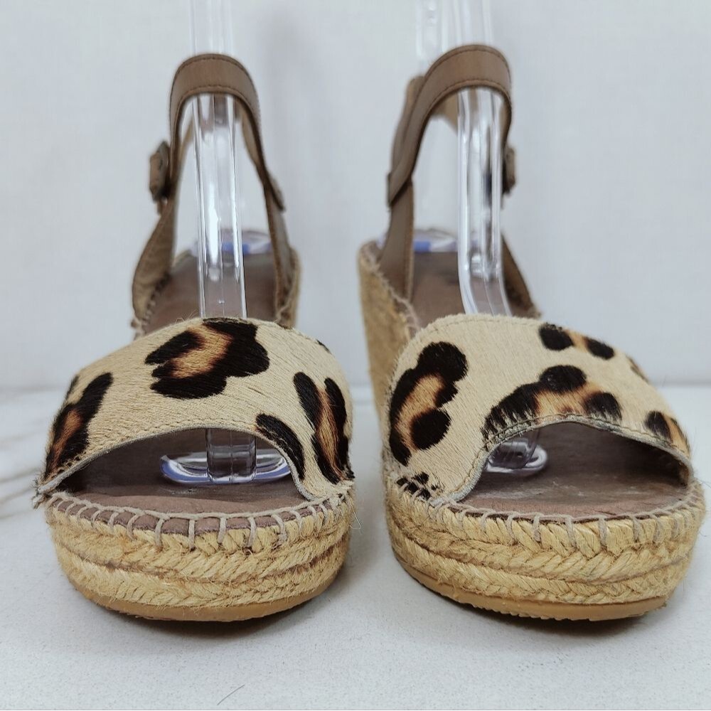 Foxter Spain Cow Hair Leopard Espadrille Platform Wedge Slingback Sandals, 7.5 - Picture 7 of 16